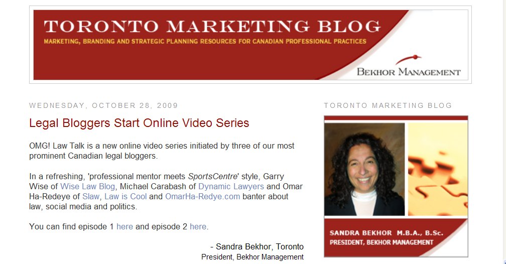 Toronto Marketing Blog Covers OMG! Law Talk