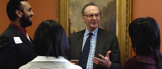 Justice Ian Binnie speaking to a group of students (Photo Credit: Lawrence Gridin)