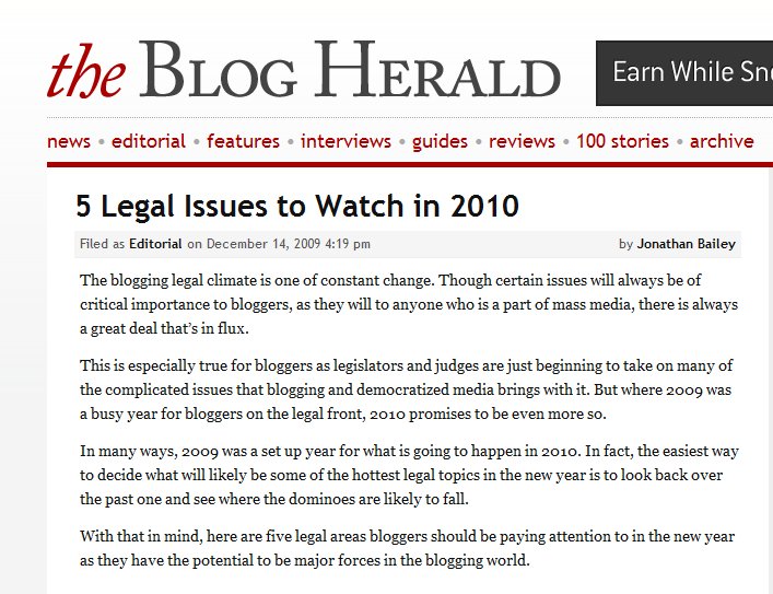 Online Defamation one of Top Legal Issues for 2010