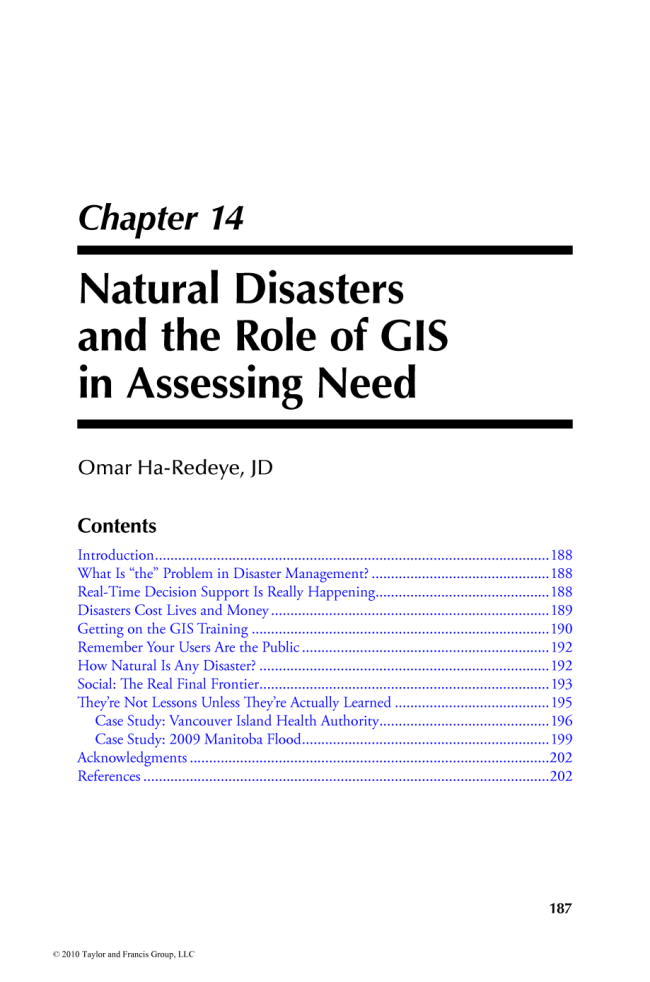 Natural Disasters and the Role of GIS in Assessing Need