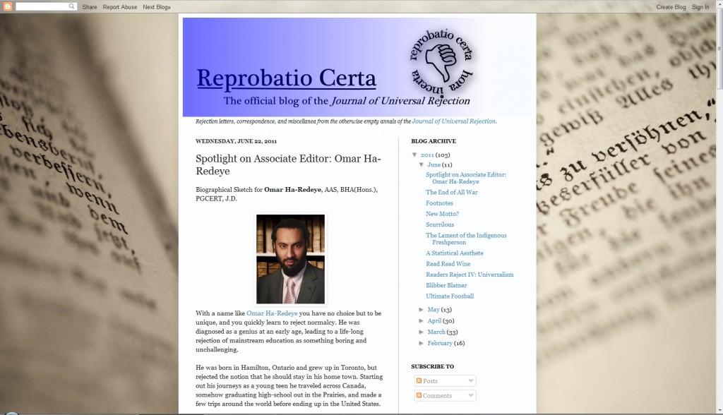 Bio on Journal of Universal Rejection